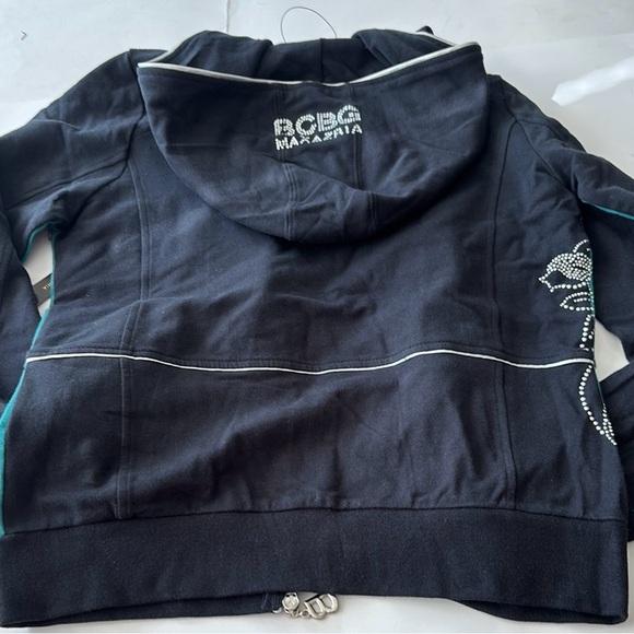 BCBG Max Azria Black track suit jacket and pants with floral Rhinestone Logo - Picture 5 of 16